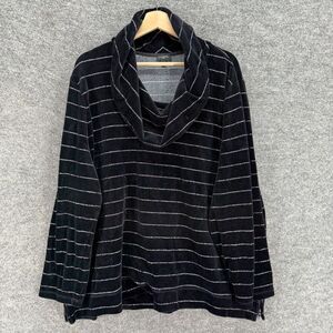 Talbots Sweater Pullover Women 3X Plus Black Striped Knit Cowl Neck Long Sleeve